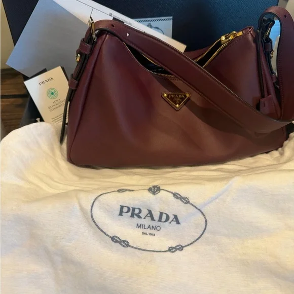 Prada Aimee Medium Deep Burgundy Shoulder Bag, new. - Picture 10 of 10
